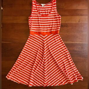 Boden Orange and White Striped Midi Dress
